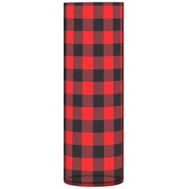 Imagem de Vaso de plástico xadrez vermelho xadrez grande vaso de flores cilíndrico bonito para decoração de mesa quarto estética, 30 cm x 9,9 cm