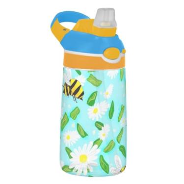 Imagem de Garrafa de água de 473 ml com canudo para crianças, meninas, meninos, garrafa de água esportiva portátil Tritan de 473 ml, copo infantil reutilizável à prova de vazamento, alça de transporte, abelhas