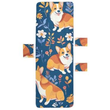 Imagem de Linda capa de toalha de cadeira de praia flor azul flor de cachorro toalha de praia com bolso superior ajustável lavável espreguiçadeira de piscina 85 x 76 centímetros