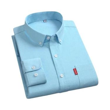 Imagem de Camisa Masculina De Algodão Oxford De Manga Longa Com Botões 5XL Cor S