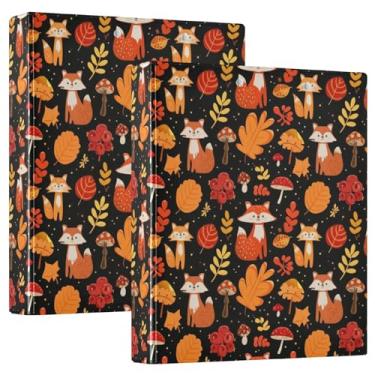 Imagem de Fichários personalizados com 3 anéis de raposas de desenho animado laranja 3 cm comporta 200 folhas pastas de portfólio anel redondo fichário de escritório, 31,5 x 27 x 6 cm, pacote com 2