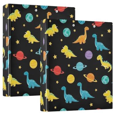 Imagem de Fichários de 3 anéis de dinossauros planetas estrelas pretas de 3 cm comporta 200 folhas, bonito fichário de prancheta, anel redondo, 31,5 x 27 x 6 cm, 1 pacote