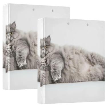 Imagem de Fichários personalizados com estampa de gato cinza preguiçoso de 3 cm, 3 anéis, 200 folhas, fichário de prancheta, impressão de anel redondo, 31,5 x 27 x 6 cm, 1 pacote