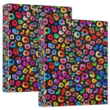 Imagem de Fichários de 3 anéis com pontos coloridos leopardo de 3 cm comporta 200 folhas fofas para prancheta, anel redondo, fichário resistente, 31,5 x 27 x 6 cm, 1 pacote