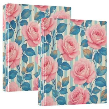Imagem de Fichário personalizado vintage rosa branco rosas azuis 3,5 polegada comporta 200 folhas fichário de prancheta anel redondo resistente, 31,5 x 27 x 6 cm, pacote com 2