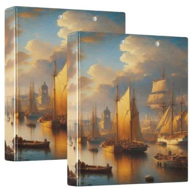 Imagem de Caderno vintage Harbor Sunset Gold com 3 anéis, fichário grande, pacote com 2 anéis de plástico