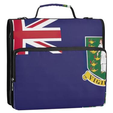Imagem de 3 fichários de 3,8 cm, anel D de 3,8 cm, bandeira das Ilhas Virgens Britânicas, com zíper, bolsa de fichário para ensino médio, bolsa com alça personalizada, vários bolsos, pasta grande para portfólio