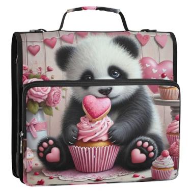 Imagem de Pastas românticas para cupcake de panda dos namorados, 3 anéis, anel D de 3,8 cm, fichário organizador com alça para bolsa de ensino médio, portfólio e estojo para pasta de anel