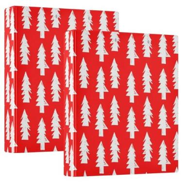 Imagem de Pastas de Natal brancas vermelhas 3,8 cm, 3 anéis, 200 folhas, caderno, fichário redondo, 31,5 x 27 x 6 cm, pacote com 2