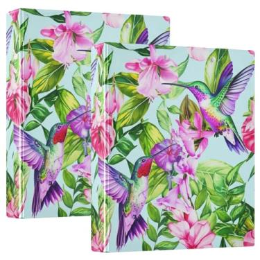 Imagem de Fichários coloridos de beija-flores de 3 cm com 3 anéis para guardar 200 folhas, 3 pastas de anéis, fichário floral redondo, 31,5 x 27 x 6 cm, 1 pacote