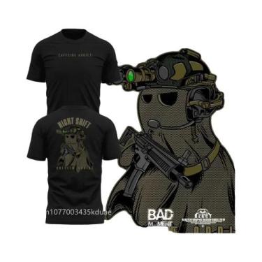 Imagem de Camiseta Tática Masculina De Algodão Respirável Manga Curta Gola Redon