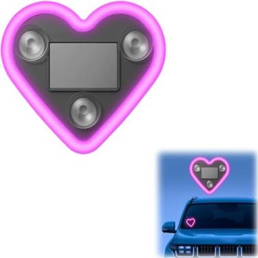 Imagem de Luz neon LED em forma de coração movida a energia solar para decoração de carros e ambientes externos - IP65 à prova d'água, vários modos, ambiente romântico para casais. (rosa, 1 peça)