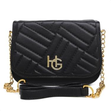 Imagem de Bolsa Transversal Feminina Preta, Alça de Corrente Dourada, Design Matelassê, Detalhe em Metal HG (preto)
