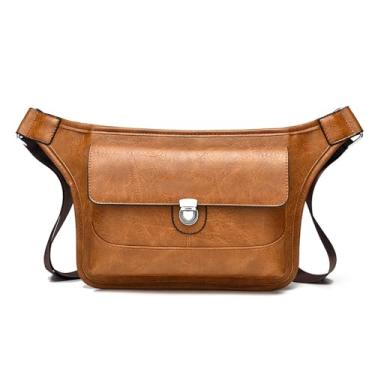 Imagem de Bolsa tiracolo masculina grande - Bolsa de ombro de couro PU impermeável para viagens e uso diário, Marrom claro, One Size