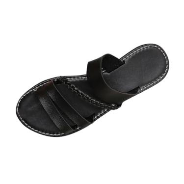 Imagem de Pantufas femininas estilo verão casual cor sólida boca de peixe para uso diário, confortável, interior e exterior, Preto, 38