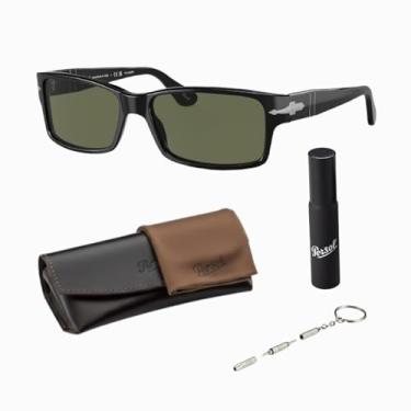 Imagem de Persol Óculos de sol retangulares PO2803S com kit oficial de óculos, Armação preta | Lente verde, 58mm