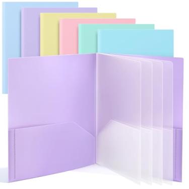 Imagem de Colarr 6 peças, 10 pastas de bolso, 28 x 25 cm, pasta de plástico resistente, multibolso, tamanho carta, documentos, organizador de projetos para escritório, casa, reunião de negócios (cores pastel)