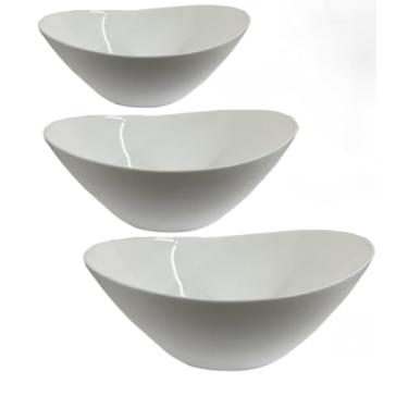 Imagem de Conjunto Jogo de tigelas 3 peças Travessas Oval em Vidro Temperado opaline kit tigela Branca