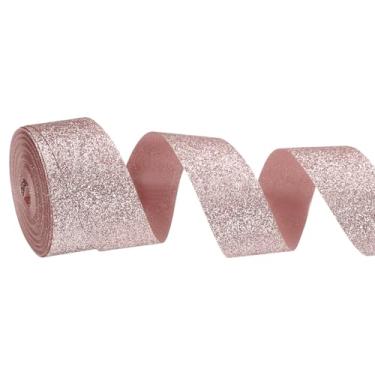 Imagem de PATIKIL Rolo de fita de glitter metálico, rolos de tecido de embrulho de presente de borda única para artesanato, buquê de casamento, festa de casamento, decoração de Natal, rosa coral