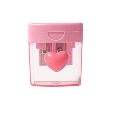 Imagem de Apontador de lápis, farpener portátil para crianças com tampa, mini apontador de lápis de cor compacto com 2 furos, manual para sala de aula, volta às aulas, casa e escritório