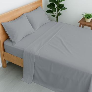 Imagem de Cottington Lane Jogo de lençol Queen Olímpico 100% algodão, 4 peças de lençóis de qualidade de hotel de luxo cinza prateado, bolso profundo para colchão de 20 a 40 cm, macio, durável, refrescante e