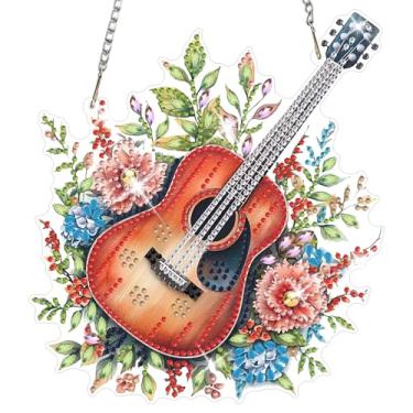 Imagem de NAIMOER Kits de pendurar arte de diamante para adultos flores de violão 5D strass de formato especial, pintura de arte de diamante acrílico faça você mesmo, pingentes de janela, kits de ornamentos