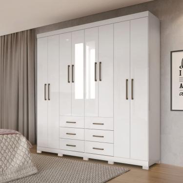 Imagem de Guarda Roupa Casal Com Espelho 8 Portas 6 Gavetas Liverpool 8.6 Santos Andirá Branco