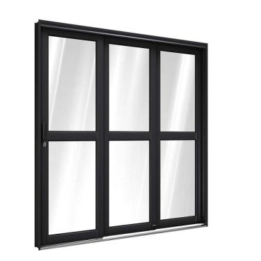 Imagem de Porta De Aço De Correr Lateral 3 Folhas 213x200cm Facilitá Lucasa Preto