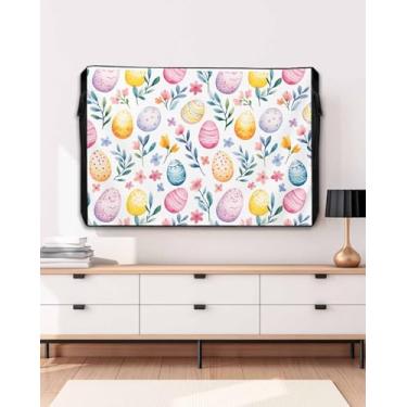 Imagem de Capa de TV ao ar livre Ovo de Páscoa para tela plana externa, flor de primavera 600D espessa, impermeável, à prova de intempéries, protetor de tela de TV ao ar livre com zíper para telas planas de 152