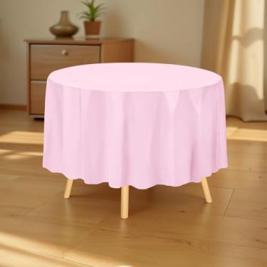 Imagem de Toalha de mesa de plástico premium de 213,4 cm, capa de mesa redonda de plástico - rosa blush