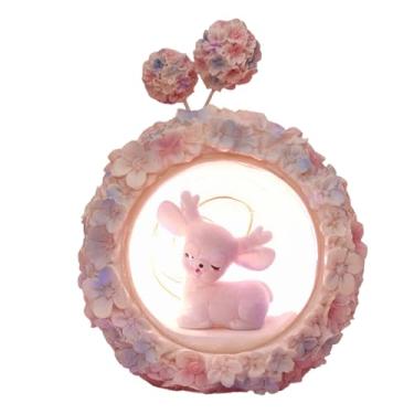 Imagem de Ornamentos de luz noturna bonito rosa fawn estátua decoração de mesa para meninas quarto férias aniversários presentes decoração de casa resina sintética artesanal (Lâmpada estrela de hortênsia azul