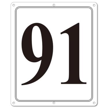 Imagem de i-CowFun Placa numerada de metal premium ao ar livre, refletiva 30,5 x 25,4 cm placas numeradas de alumínio grande 91 para estacionamento, quadra de tênis, campo, armazém, corredor, edifício, doca