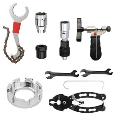 Imagem de Colaxi Kit de ferramentas para bicicleta com 9 peças: Extrator de pinhão, chave de cubo, ferramenta para remoção de cassete, ferramenta para remoção de