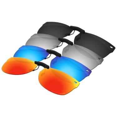 Imagem de Firtox Clipes de óculos de sol polarizados para Ray-Ban RB5184F 52-18, proteja seus olhos para homens e mulheres - preto sólido e prata titânio e azul gelo e vermelho laranja