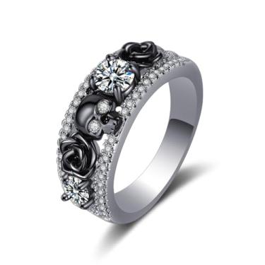 Imagem de Anéis de compromisso Eternity Band para ela, anéis de casamento de zircônia cúbica com acabamento preto sintético safira azul para mulheres, Zircônia cúbica, Zircônia cúbica