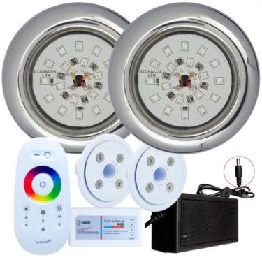 Imagem de Kit 2 Refletores Led 18w RGB Inox e Comando para Iluminação Piscina Vi
