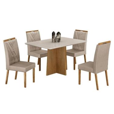 Imagem de Mesa De Jantar Jade 120x80cm Cinamomo Off White Com 4 Cadeiras Lara Veludo Bege - Valdemóveis