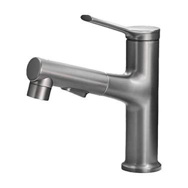 Imagem de Faucet de cozinha Pull Out com 3 modos pulverização alça única válvula cerâmica misturador água quente e fria sprayer Down para pia