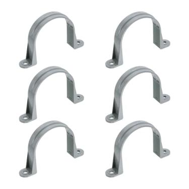 Imagem de HARFINGTON Tiras de tubo de PVC de 7,6 cm, 6 peças de braçadeiras de conduíte de plástico com furo duplo em forma de U com nervuras antiderrapantes para fixação de cabos de tubo de tubo (cinza)