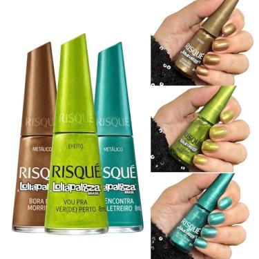 Imagem de Kit Esmaltes Risqué Lolla palooza 10 Cores Risqué Esmalte Glitter Coloridos (3 Esmaltes)