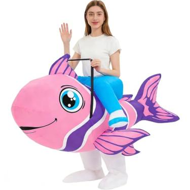 Imagem de Luxtacular Fantasia inflável de peixe, fantasia de passeio em peixe, traje inflável para adultos, Halloween, Natal, Carnaval