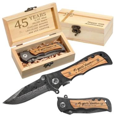Imagem de Lanties Presente de lembrança de aniversário de 45 anos para ele, canivete de bolso gravado com uma caixa de presente, presente de estanho personalizado, casamento, aniversário, dia dos pais