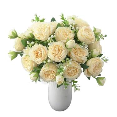 Imagem de Rosas Artificiais Decorativas para Casa, Flores Artificiais Realistas para Arranjos, Vasos e Decoração de Ambientes(Creme)