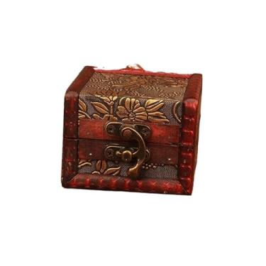 Imagem de Caixa de joias de madeira vintage estilo chinês com caixa de embalagem de bugigangas 、 Broche, pulseiras, brincos, brincos e brincos caixa de armazenamento (vermelha)