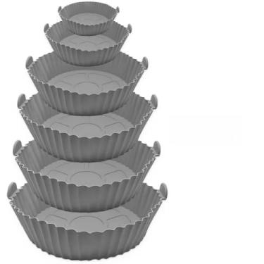 Imagem de Kit 6 Formas de Silicone para Air Fryer | Antiaderente, Reutilizável | Até 230°C | Forno, Micro-ondas e Lava-louças(Cinzento-KIT 1)