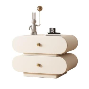 Imagem de Mesa de cabeceira moderna de madeira com gaveta dupla, armário de armazenamento simples, branco, prático (grande)