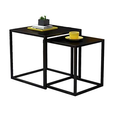 Imagem de Mesa de centro de encaixe pequeno - moldura de metal - conjunto de 2 peças (cor: dourado) (Preto)