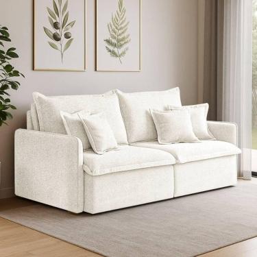 Imagem de Sofá 3 Lugares 2,20m Retrátil E Reclinável Em Tecido Linho – Malta Lucadi Rústico Natural