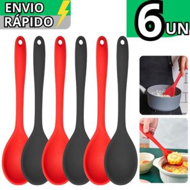 Imagem de Kit 6 Colher de Silicone Resistente Redonda 27Cm Grande Preparo Arroz 