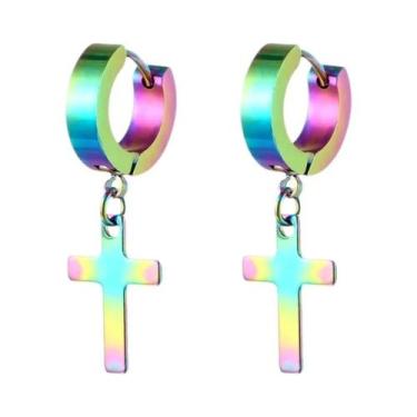 Imagem de Brincos De Argola Com Pingente De Cruz Em Aço Inoxidável Unissex, Joia